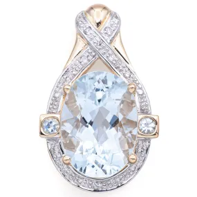 Estate 14K Yellow Gold Aquamarine & Diamond Oval Pendant