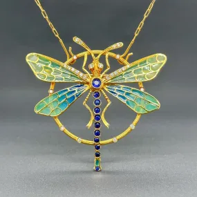 Estate Nouveau 1910 18K Y Gold 0.89ctw Sapphire & 0.36ctw G-H/VS1-2 Diamond Dragonfly Pin/Necklace