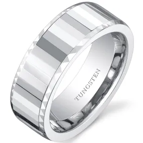 Faceted Mirror Finish 8mm Mens Tungsten Band Size 8.5