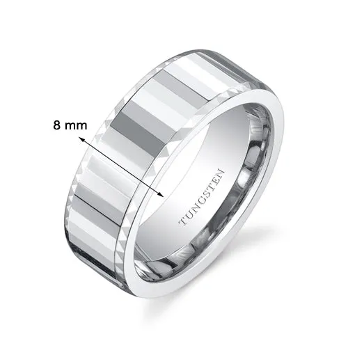 Faceted Mirror Finish 8mm Mens Tungsten Band Size 8.5