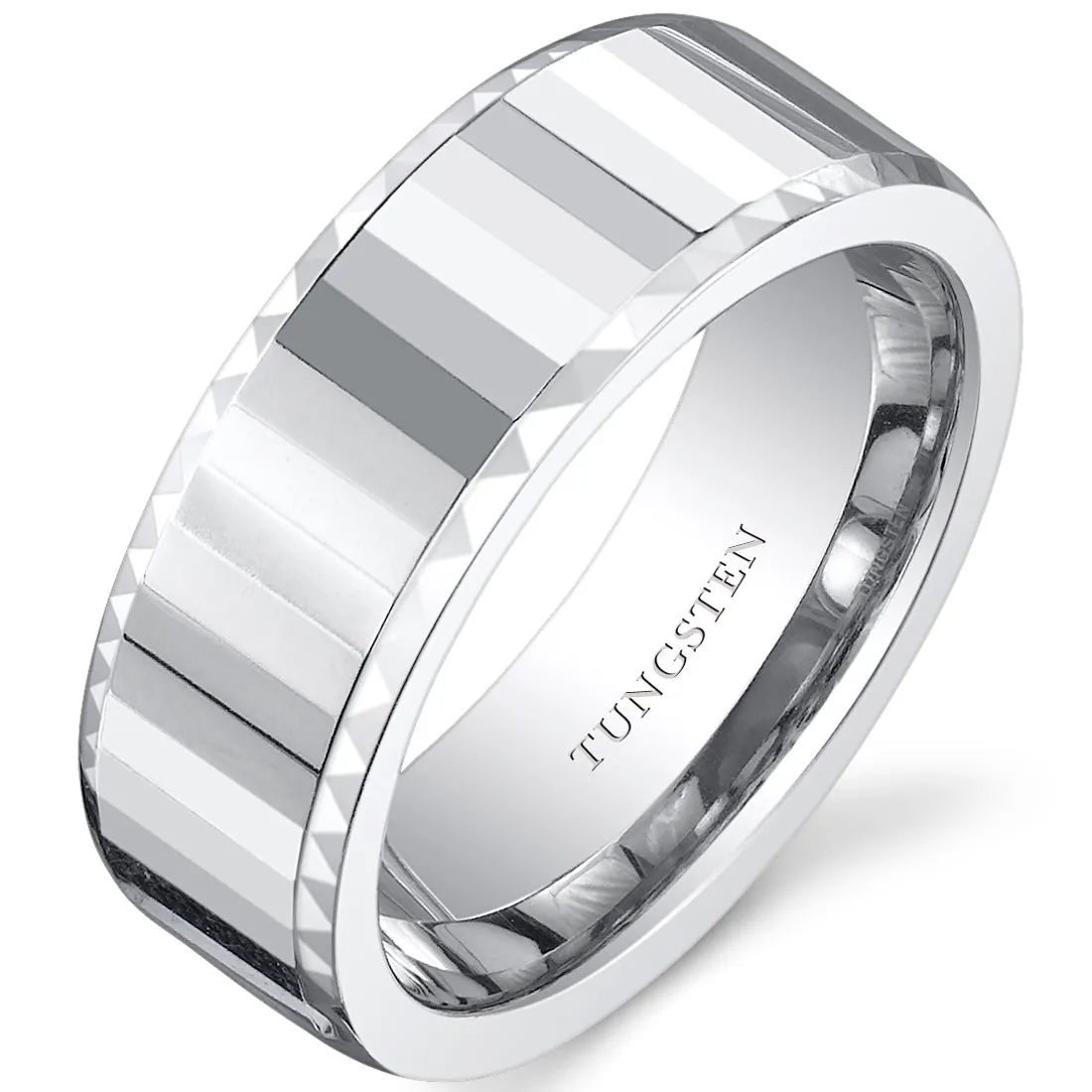 Faceted Mirror Finish 8mm Mens Tungsten Band Size 9