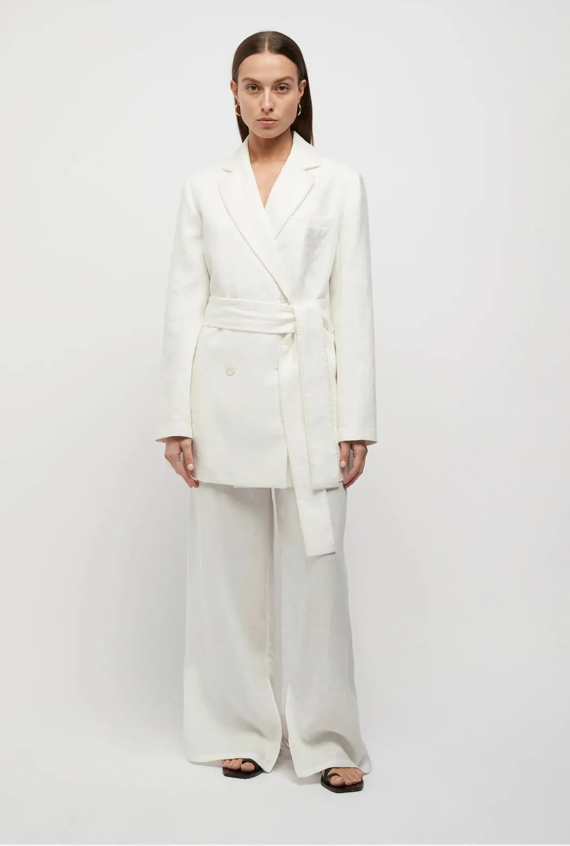 Friend of Audrey Blanket Stitch Linen Blazer - White