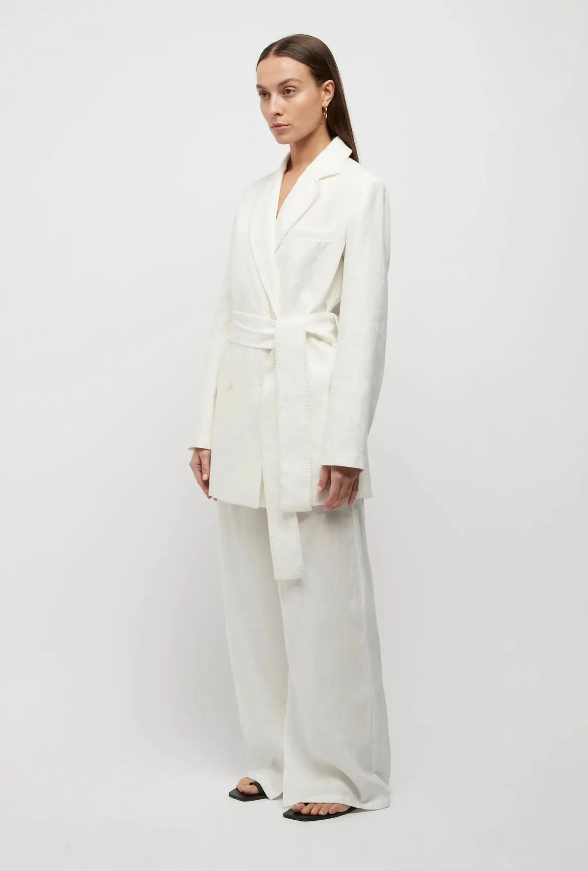 Friend of Audrey Blanket Stitch Linen Blazer - White