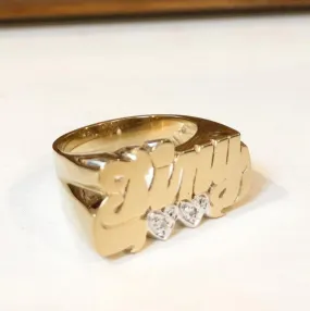 Gold Name Ring - Diamonds and Hearts