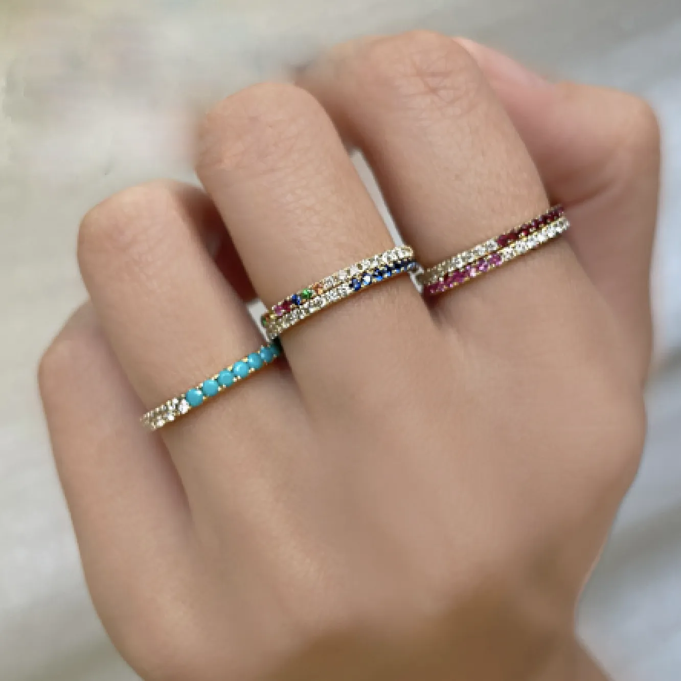 Half and Half Gemstone Diamond Band