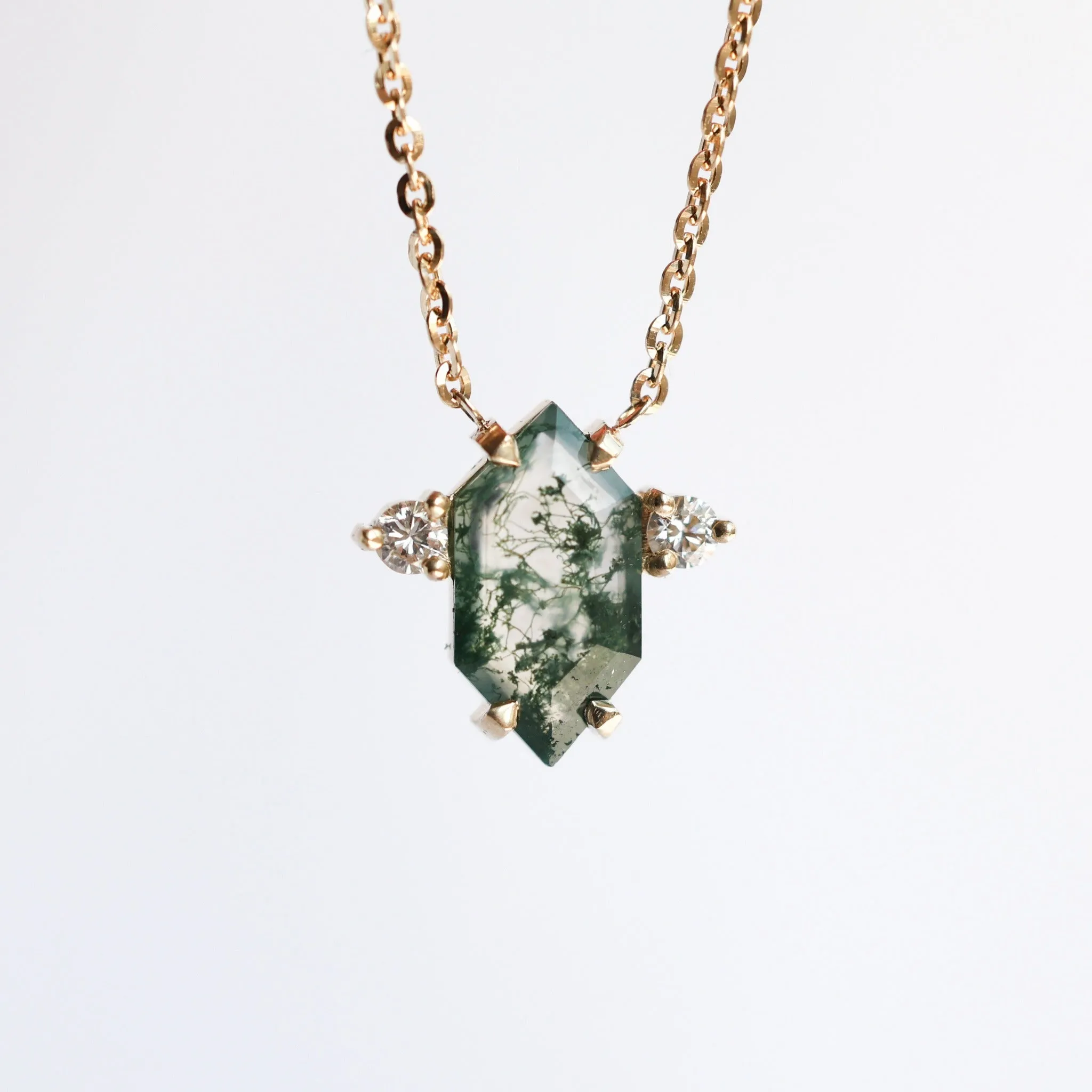 Hayley Hexagon Moss Agate Necklace With Diamonds