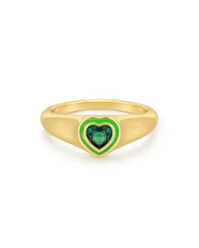 Heart Signet Ring- Green- Gold