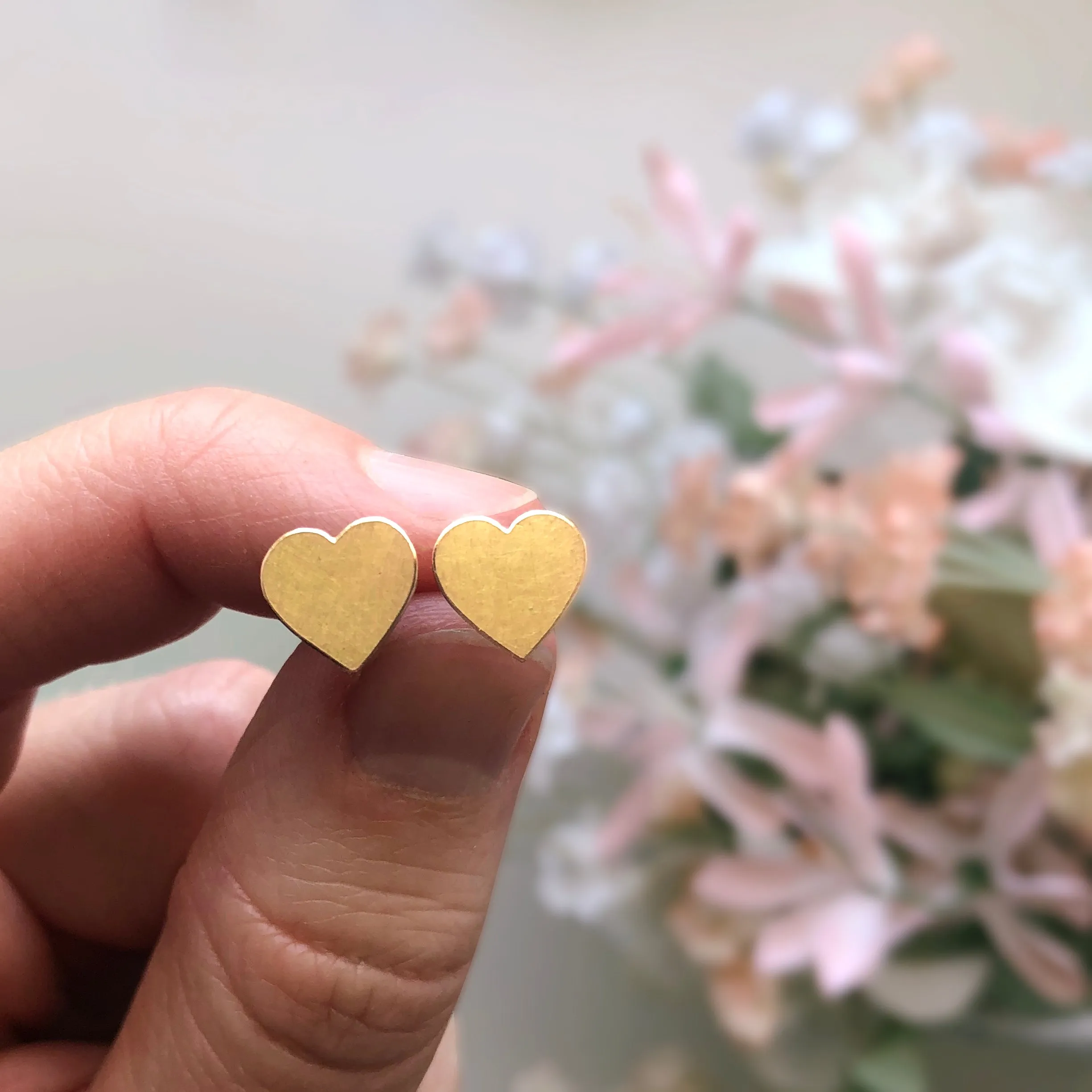 Heart stud earrings in reclaimed 14k gold, medium