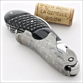 Laguiole Magnum Damascus Studded Black Horn Corkscrew