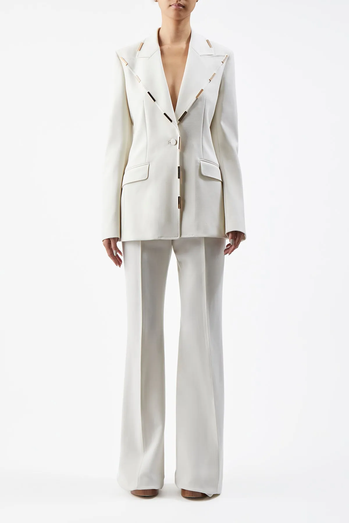 Leiva Blazer in Ivory Sportswear Wool with Gold Bars