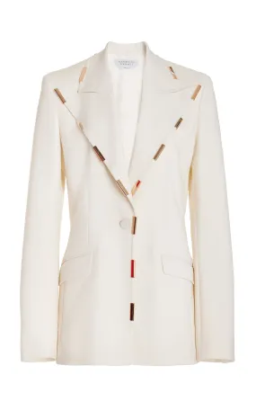 Leiva Blazer in Ivory Sportswear Wool with Gold Bars