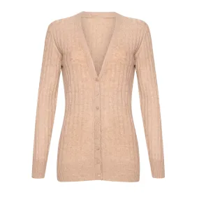 Lona Scott - Ladies 2-Ply Cable Knit Cashmere V Neck Cardigan