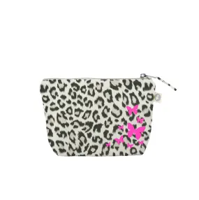 Makeup Bag Leopard with Neon Pink Scatter Butterflies