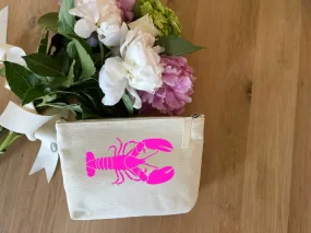 Makeup Bag Natural with Hot Pink Lobster