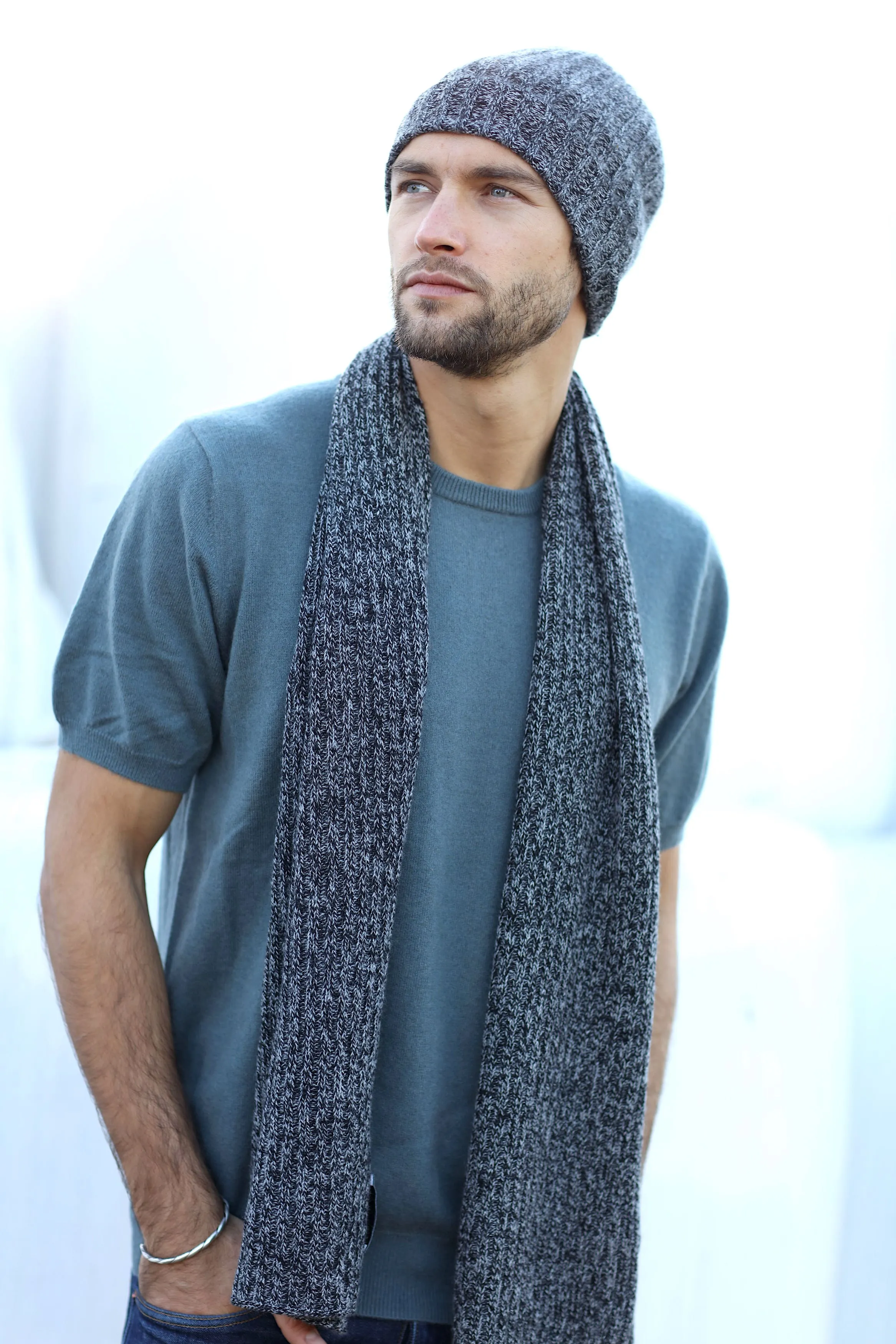 Marled Cashmere Beanie & Scarf SET