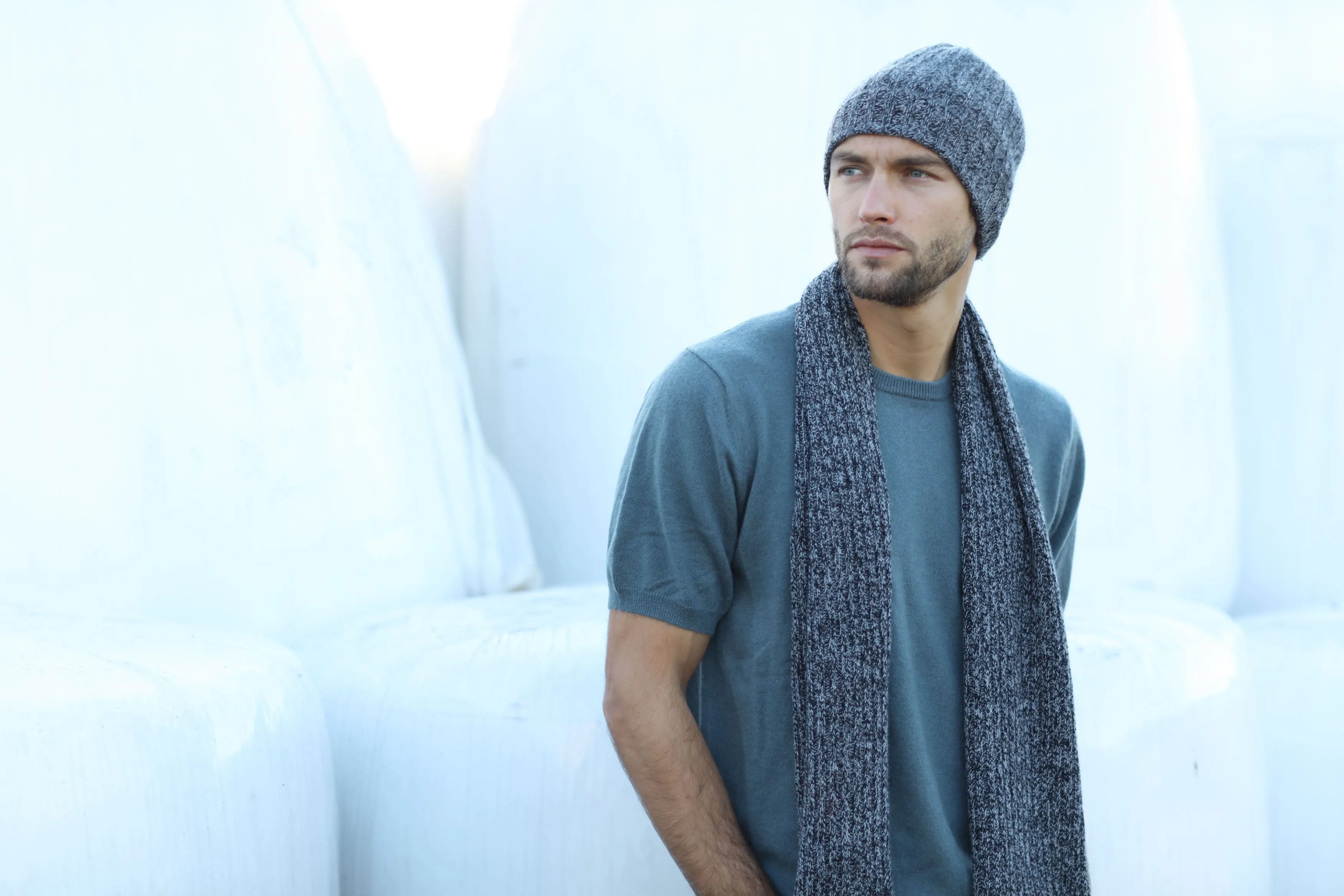 Marled Cashmere Beanie & Scarf SET