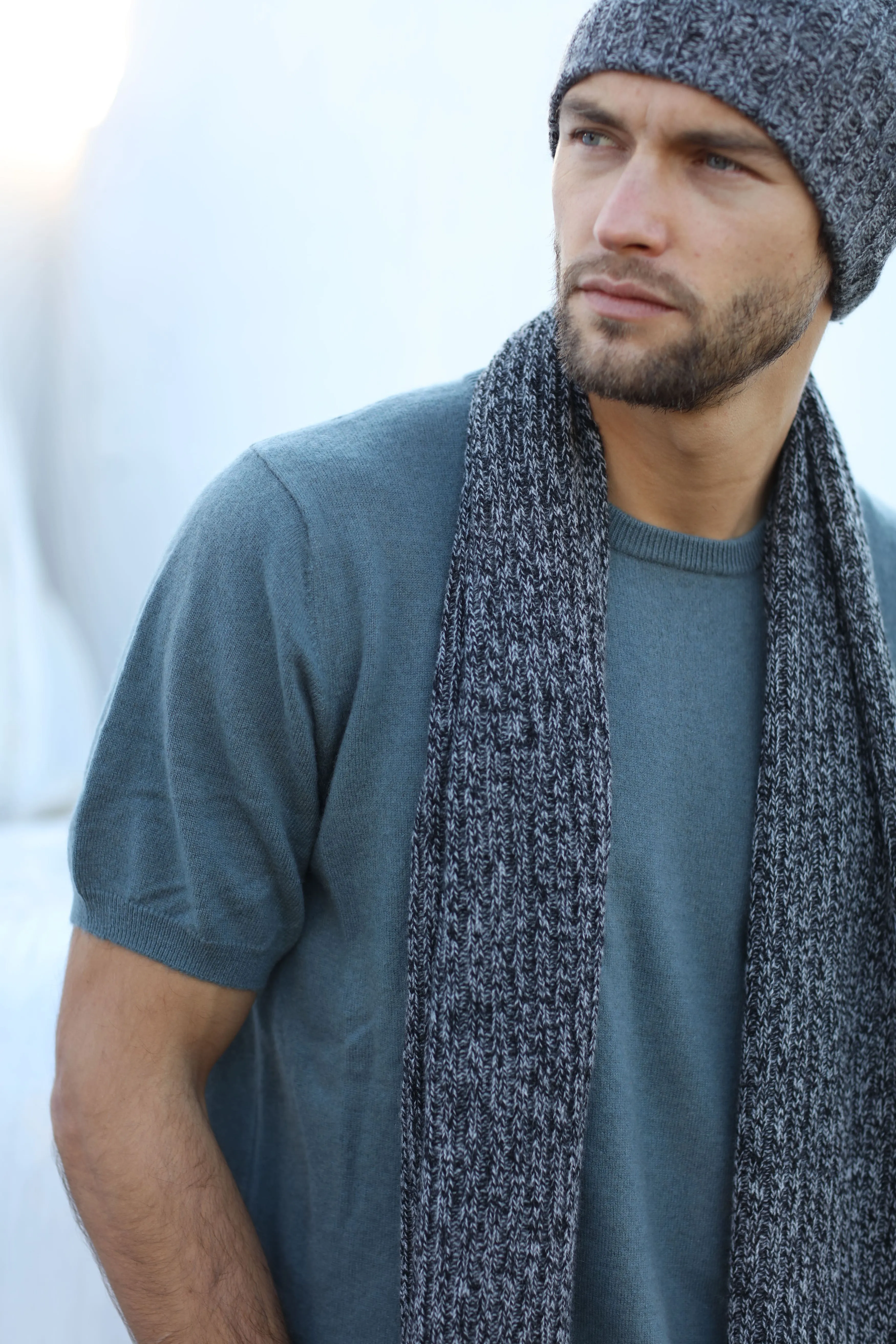 Marled Cashmere Beanie & Scarf SET