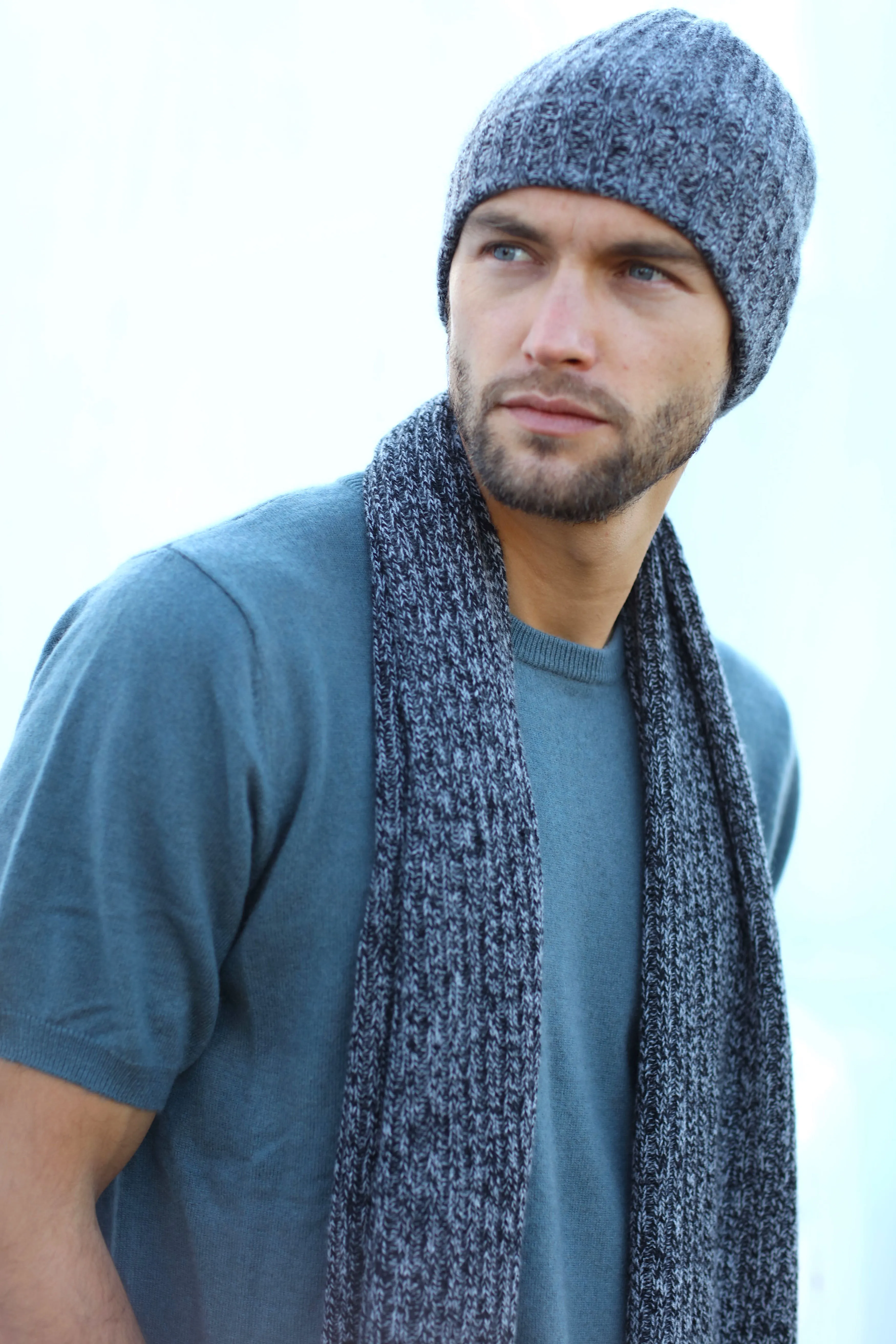 Marled Cashmere Beanie & Scarf SET