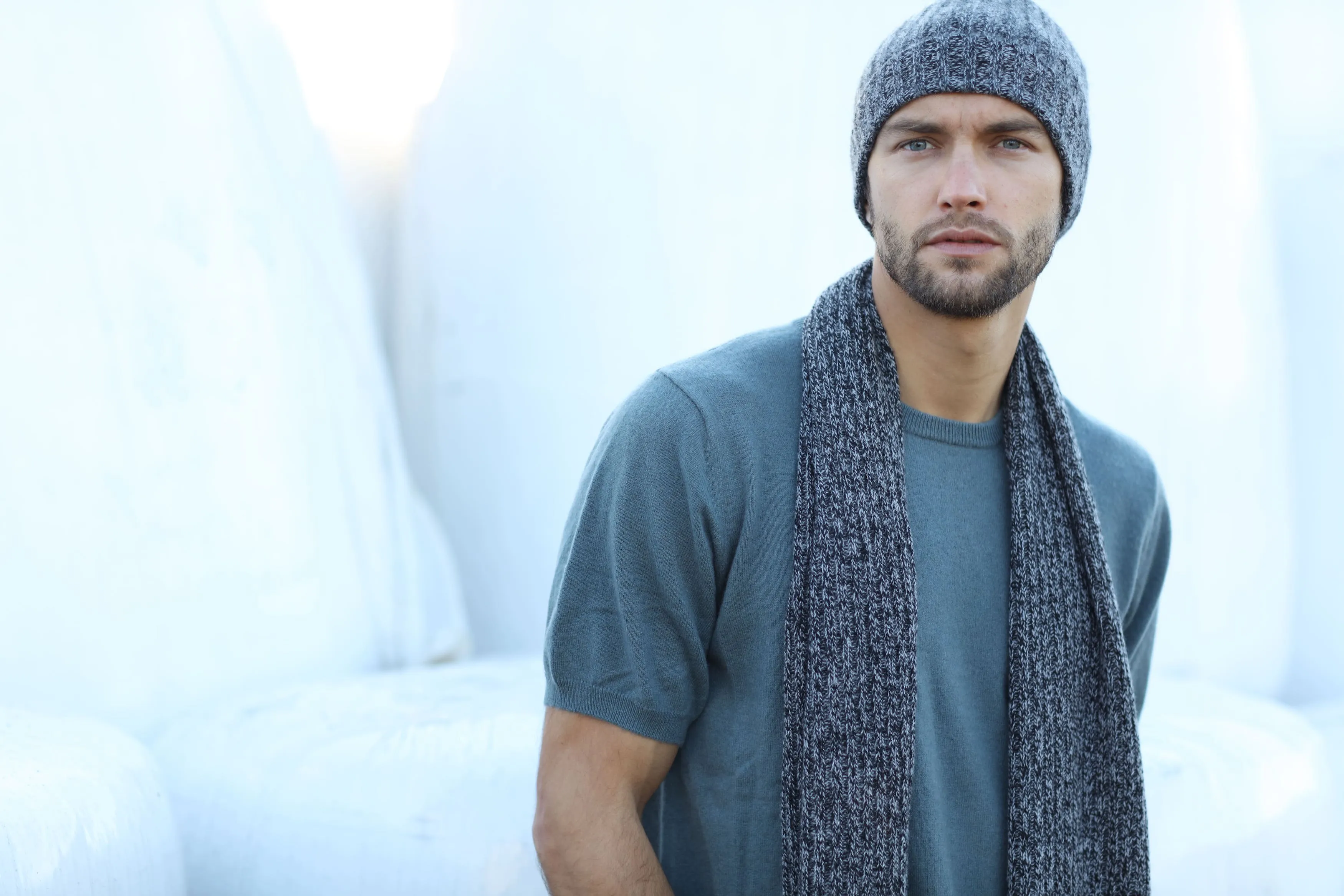 Marled Cashmere Beanie & Scarf SET