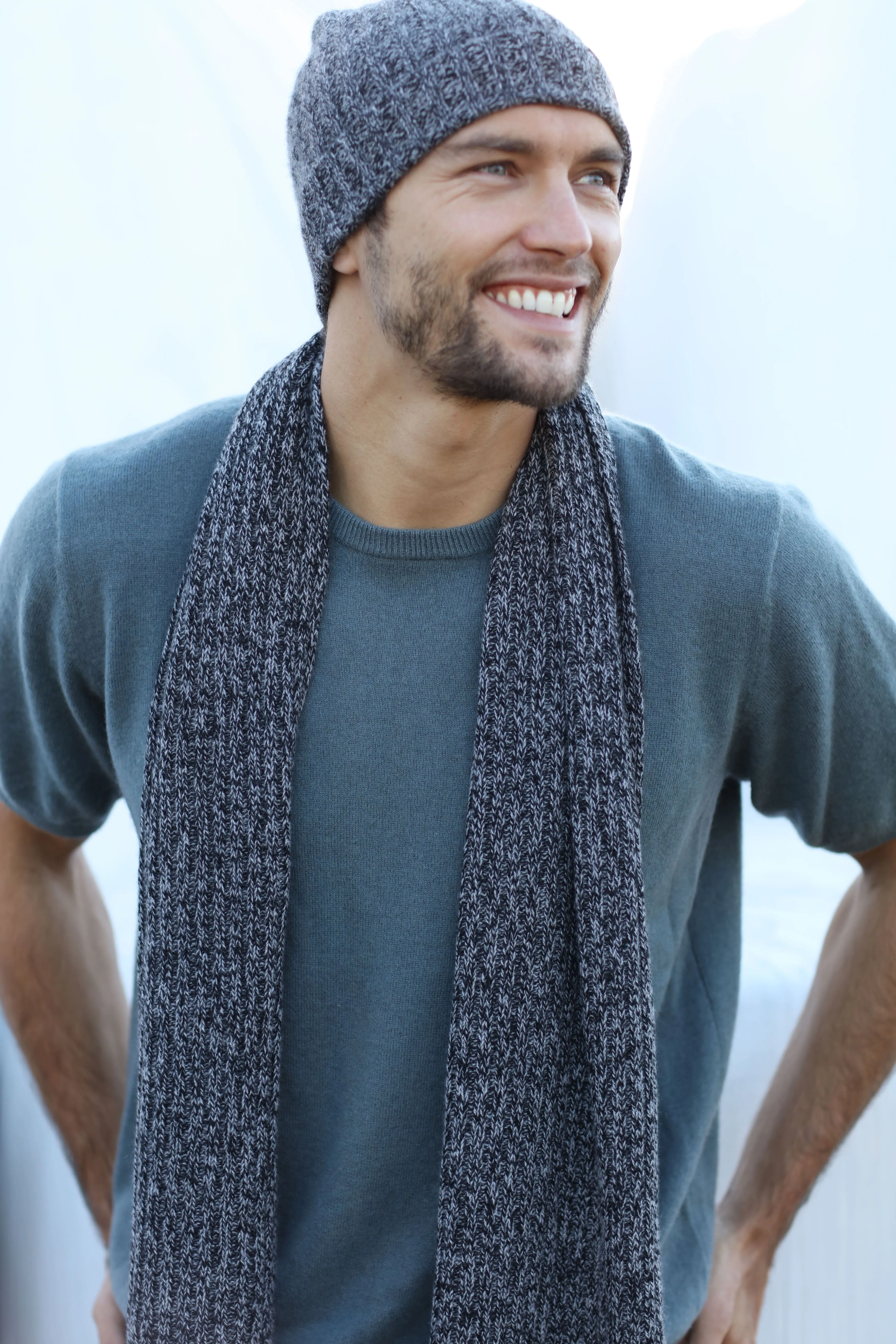 Marled Cashmere Beanie & Scarf SET