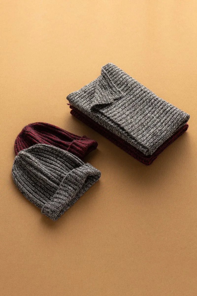 Marled Cashmere Beanie & Scarf SET