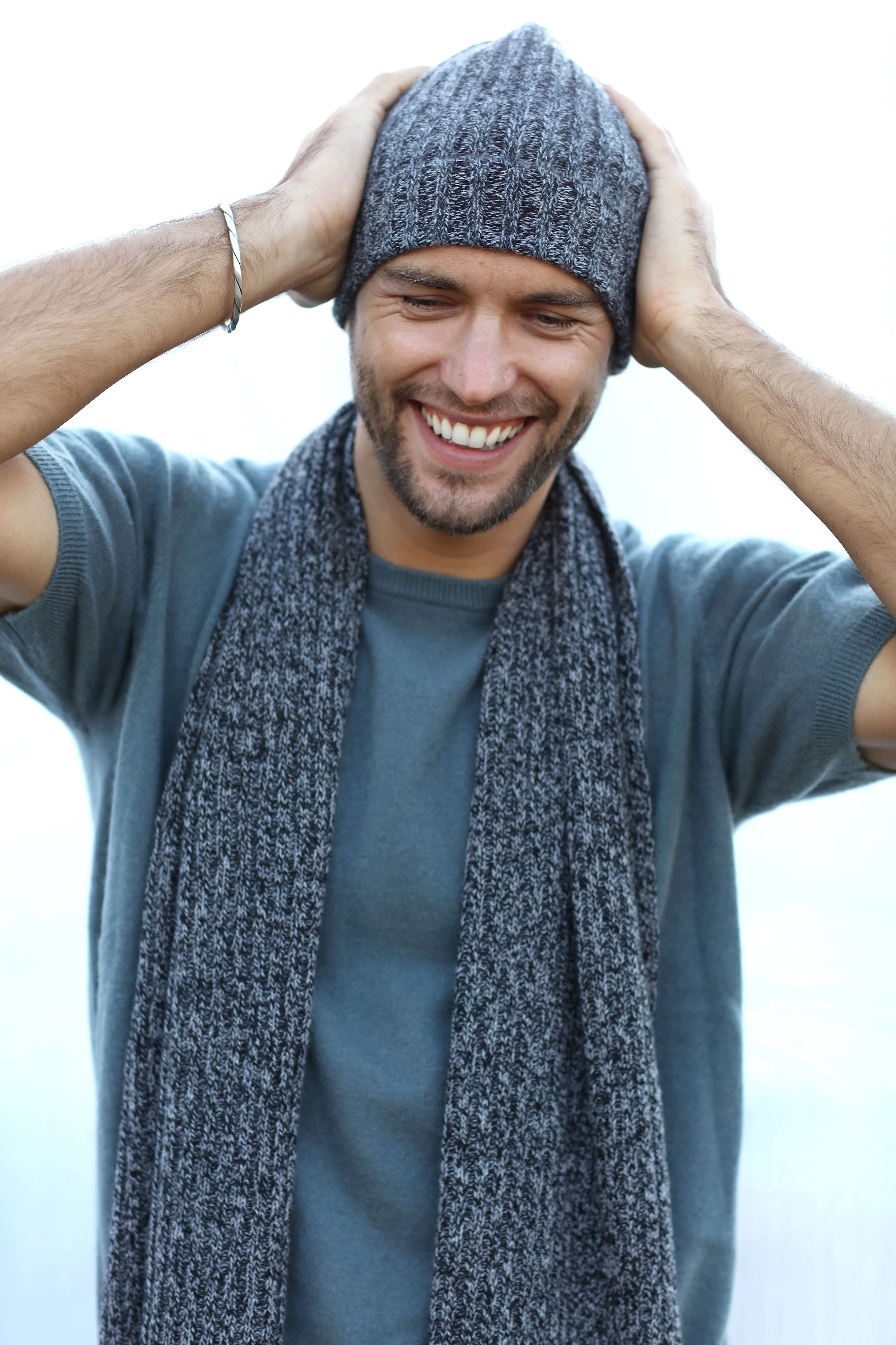 Marled Cashmere Beanie & Scarf SET