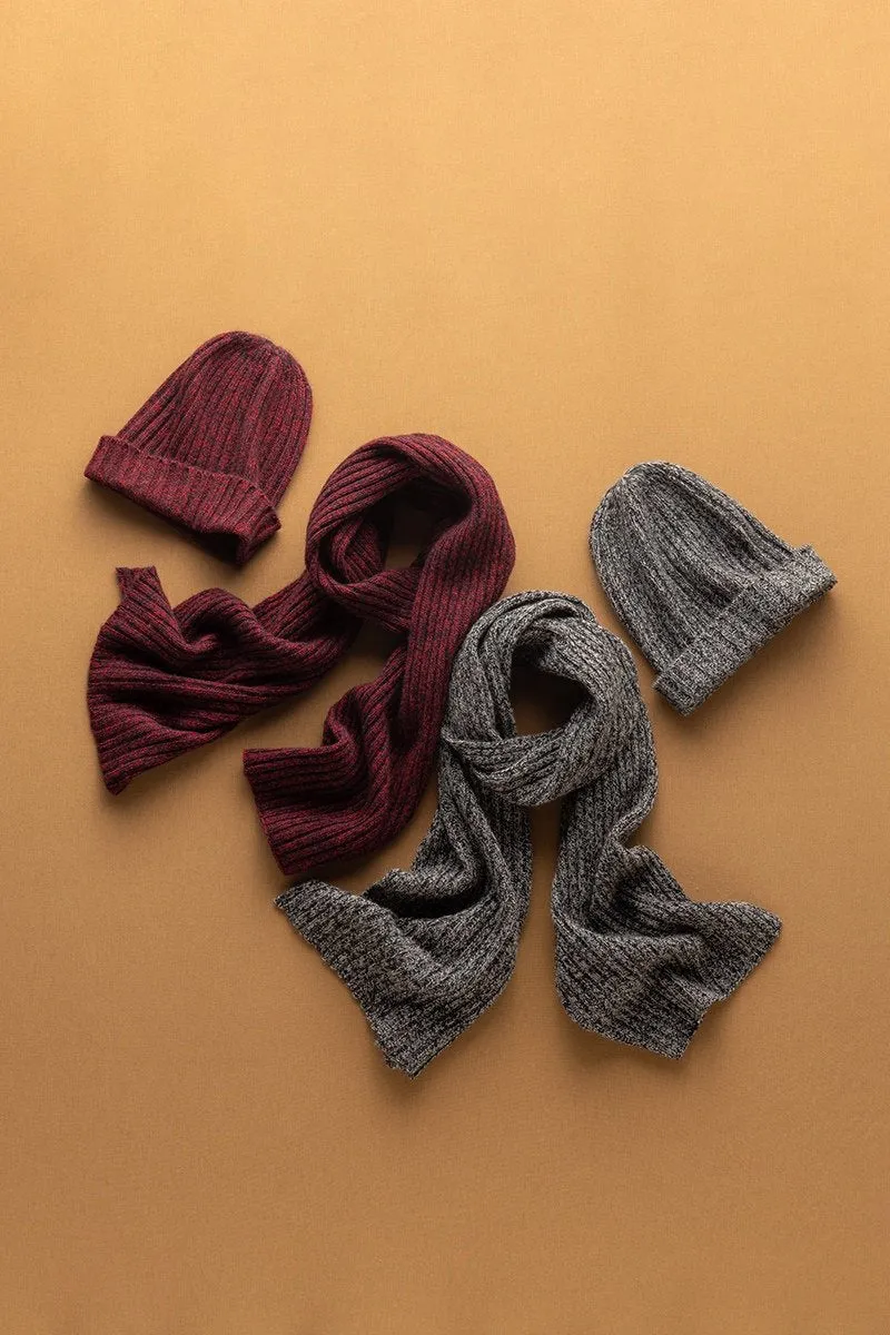 Marled Cashmere Beanie & Scarf SET