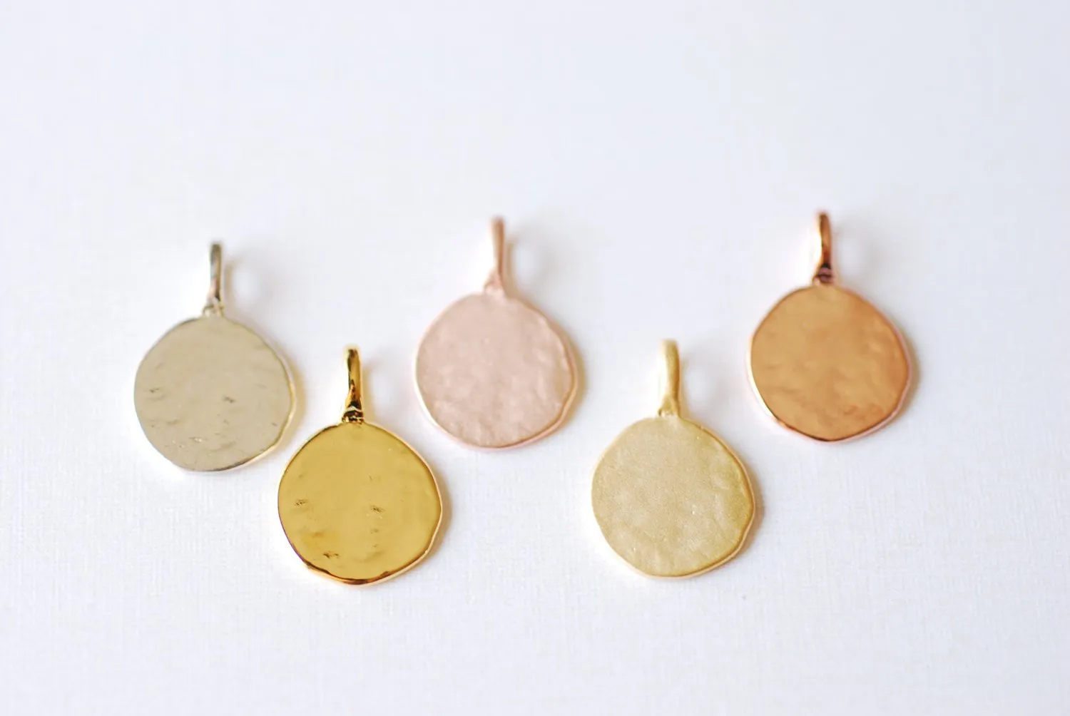 Matte Rose Vermeil Gold Disc with attached bail- 18k gold plated over sterling silver stamping disc, rose gold round blanks, gold disc, 97