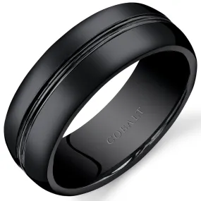 Mens 8mm Black Cobalt Band Double Groove Size 9.5