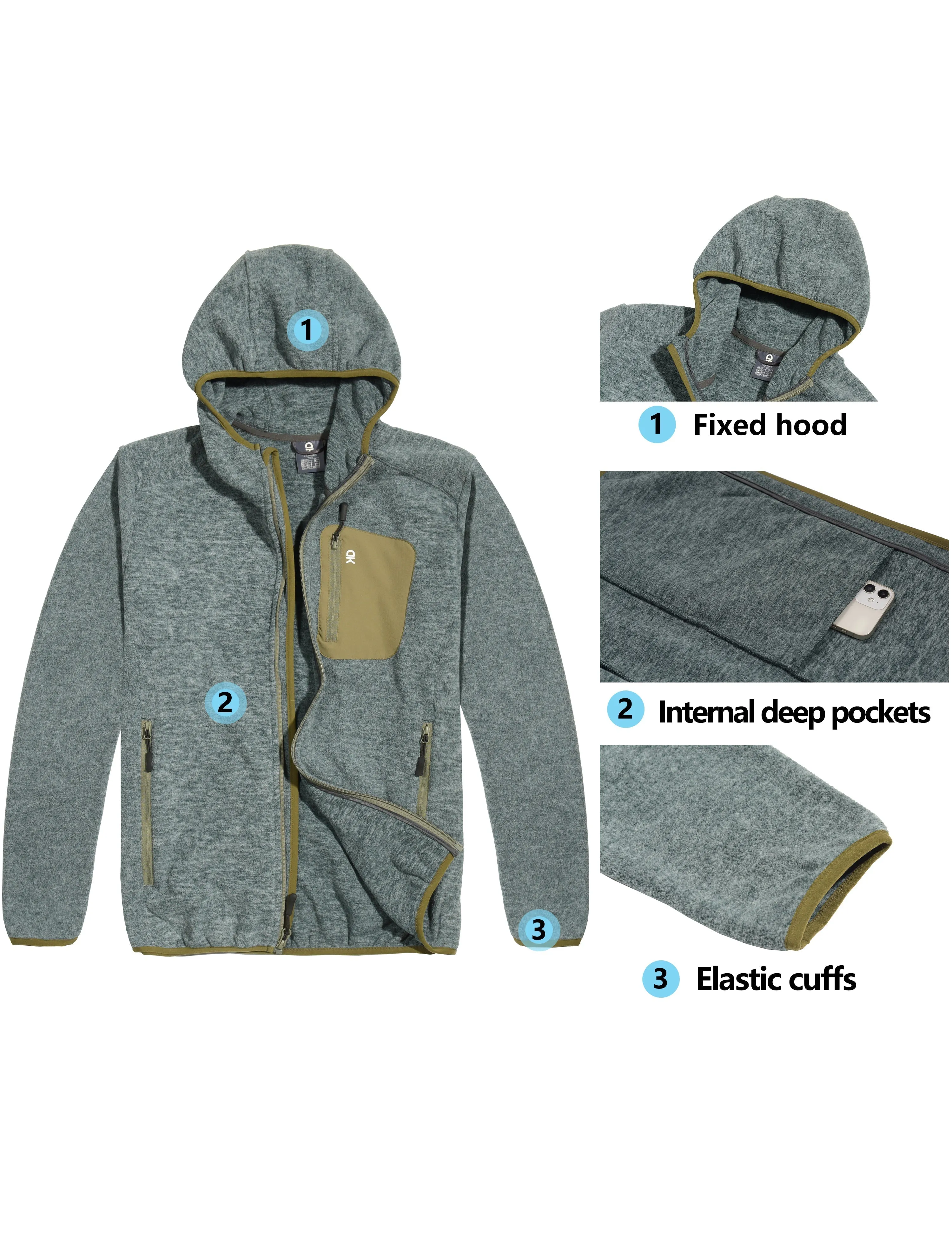 Men's Lightweight Warm Polar Fleece Running Hooded Jacket