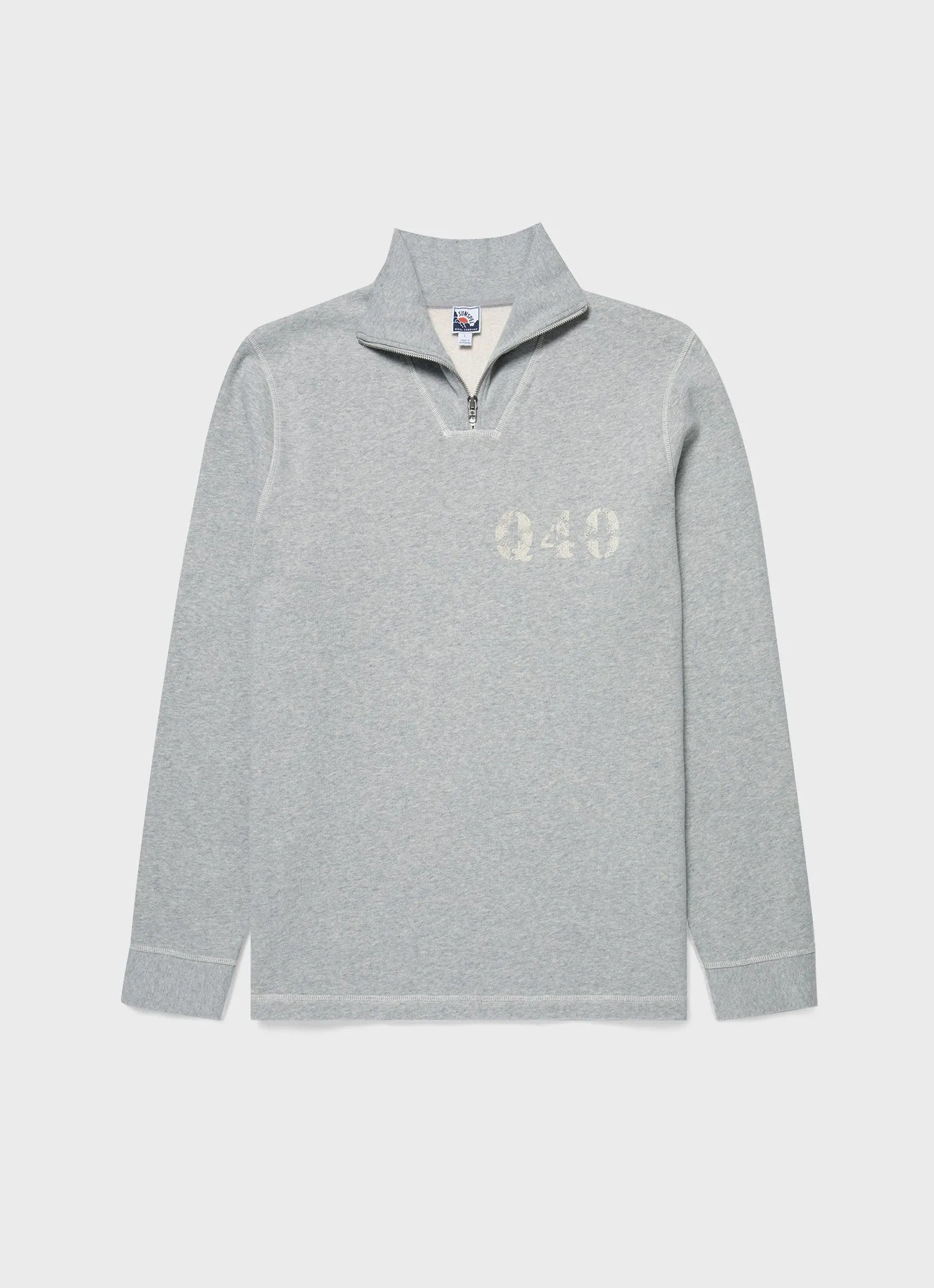 Men's Sunspel x Nigel Cabourn Half Zip Sweatshirt in Light Grey Melange