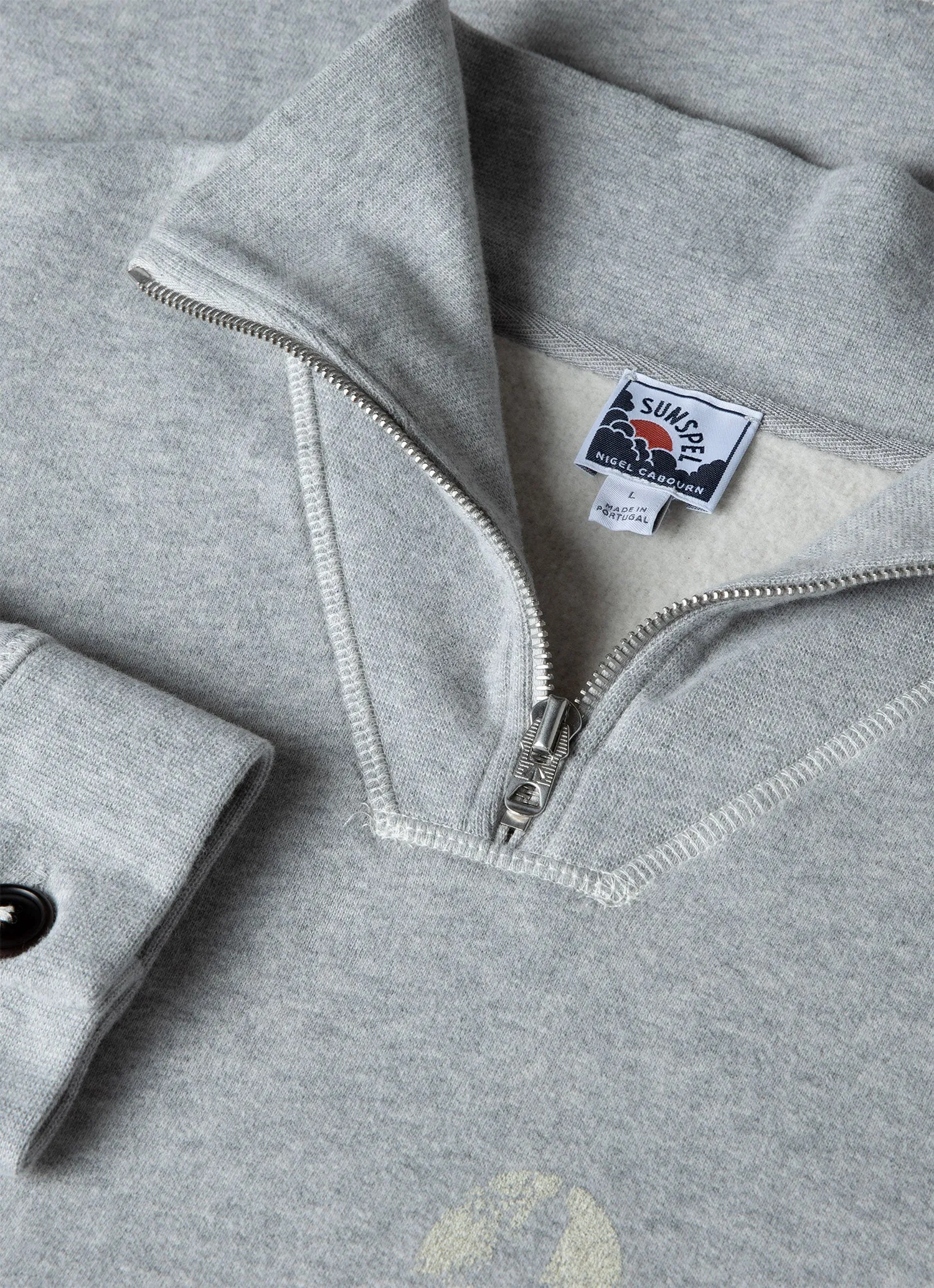 Men's Sunspel x Nigel Cabourn Half Zip Sweatshirt in Light Grey Melange