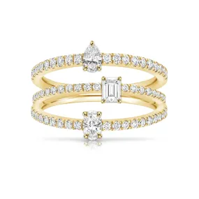 Multishape 3-Row Diamond Statement Pave Ring