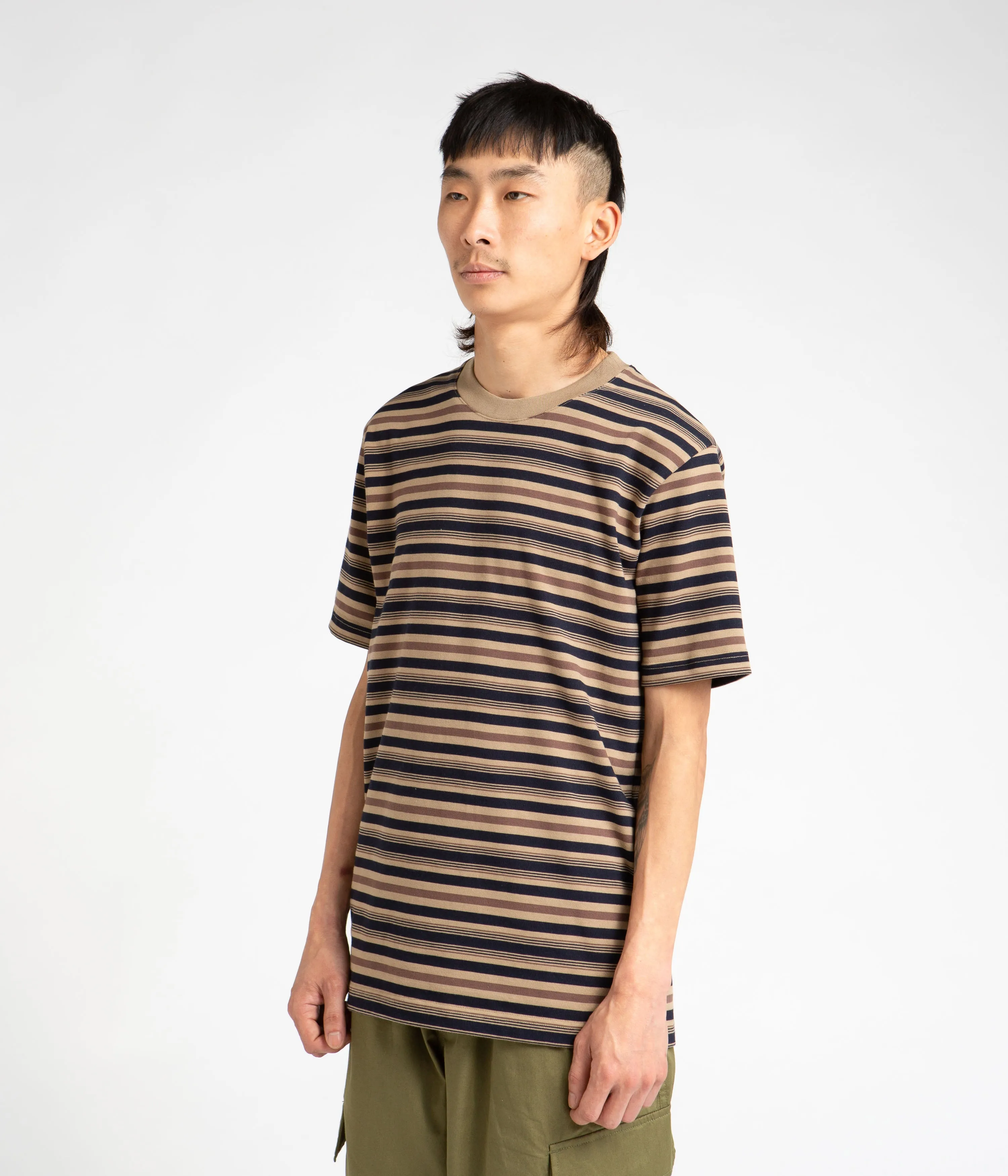 Norse Projects Johannes Multi Stripe T-Shirt - Utility Khaki