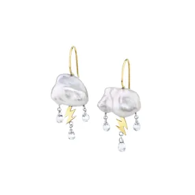 Petite Storm Cloud Earrings, White Pearl