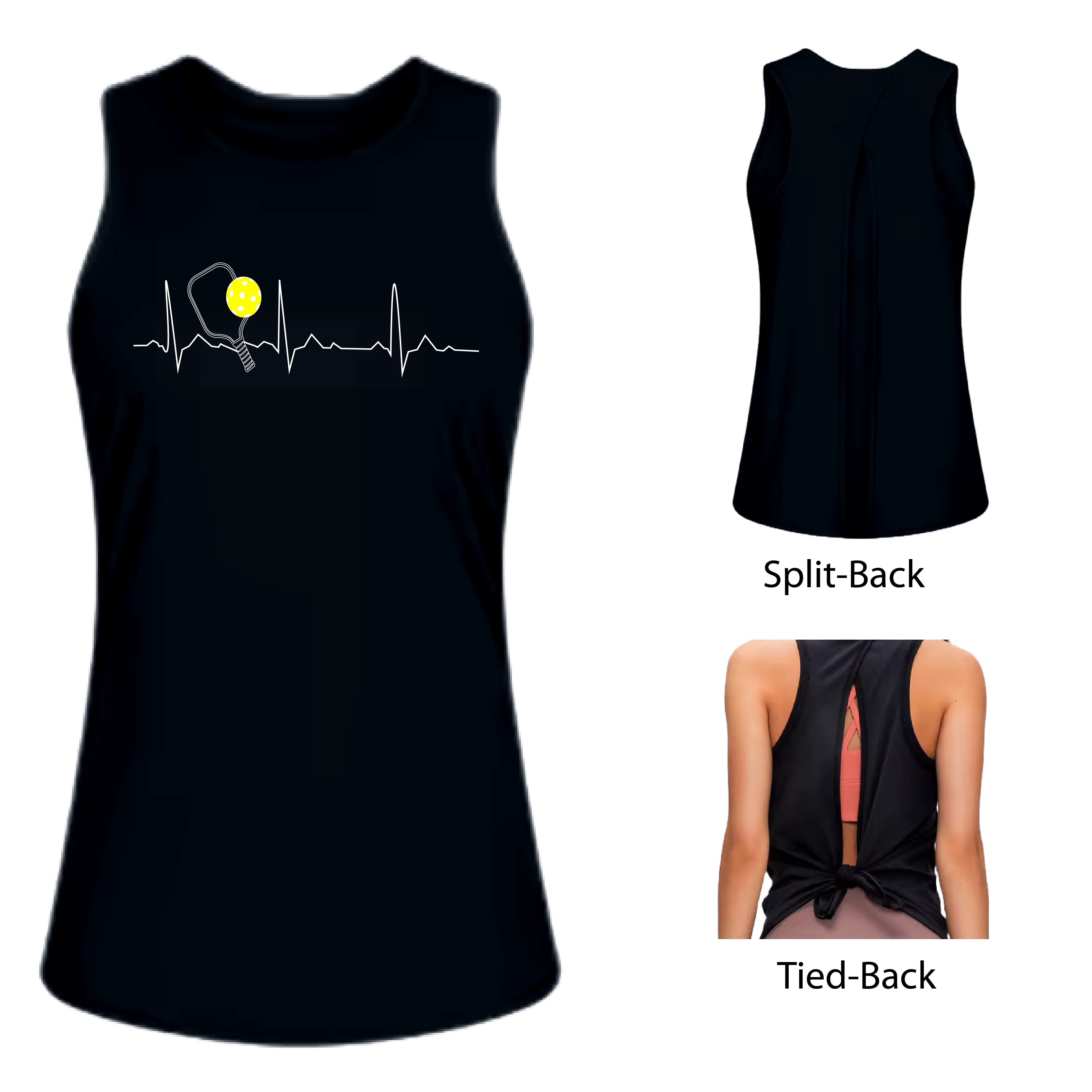 Pickleball Heartbeat EKG | Women's Split Back or Tied Back Pickleball Tank | 80/20 Nylon Spandex Mix