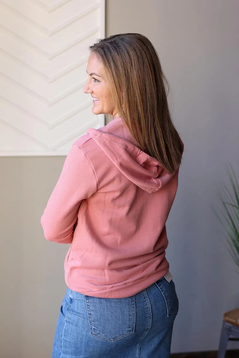 Pink Half Zip Pocket Hoodie • S