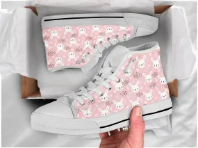 Pink Rabbit Shoes Rabbit Sneakers Cute Shoes Rabbit Lover Gifts Custom High Top Converse Style Sneakers For Adults Women & Men