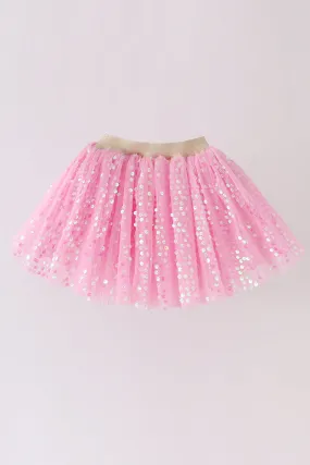 Pink sequins tulle tutu skirt