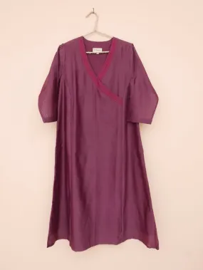 Plum  Cross over Neck Chanderi Kurta