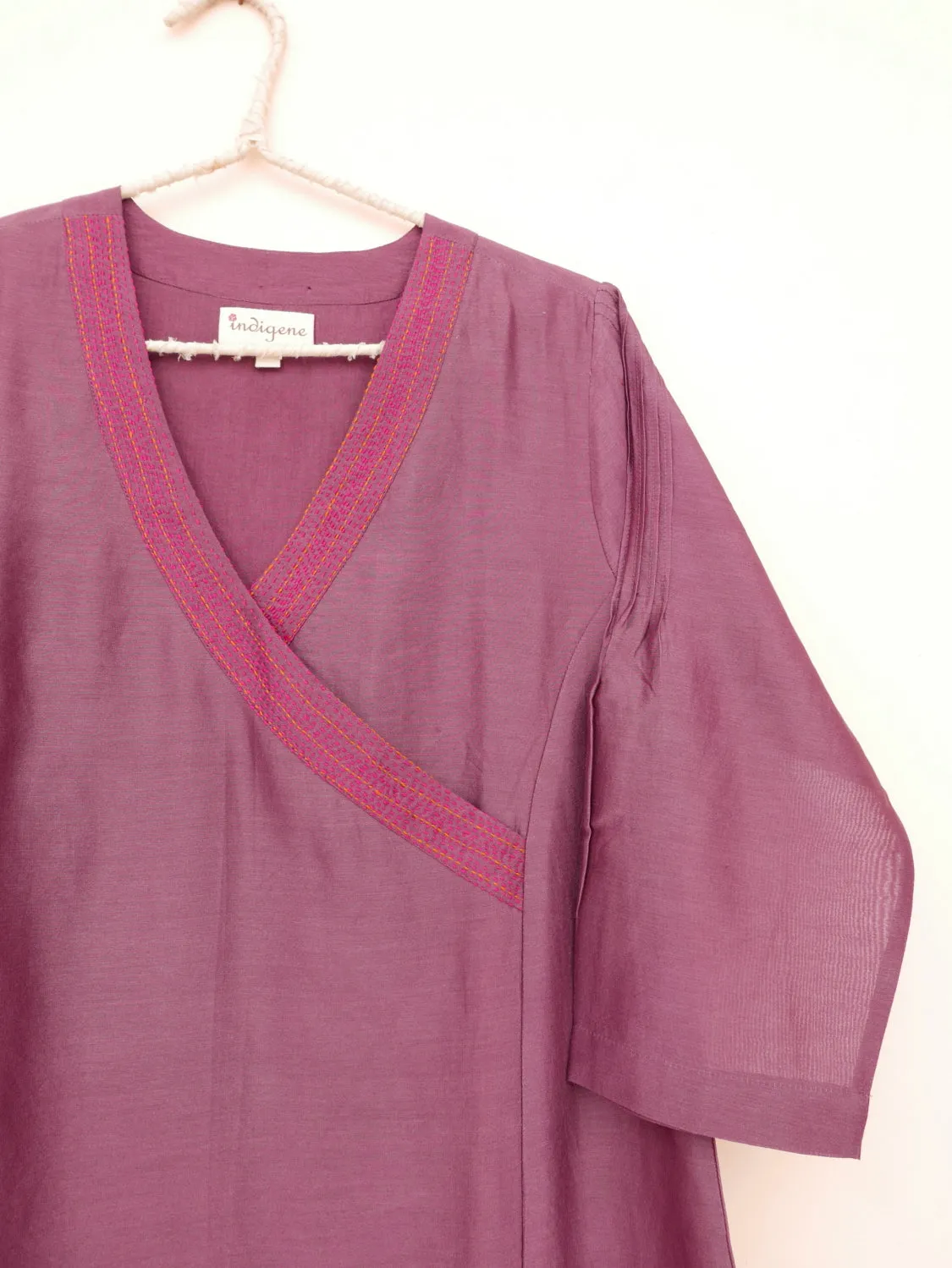 Plum  Cross over Neck Chanderi Kurta