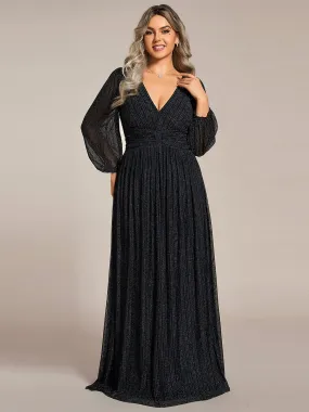 Plus Size Dazzling Empire Waist See-Through Long Sleeves A-Line Evening Dress