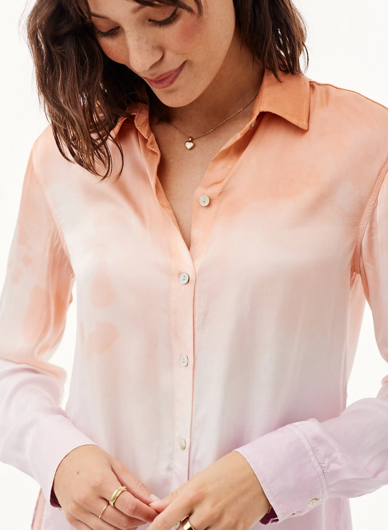 Satin Side Slit Button Down - Orchid Sunset Dye