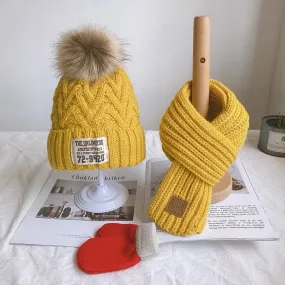 Scarf, Hat & Gloves Three-Piece Knitted Kids Set