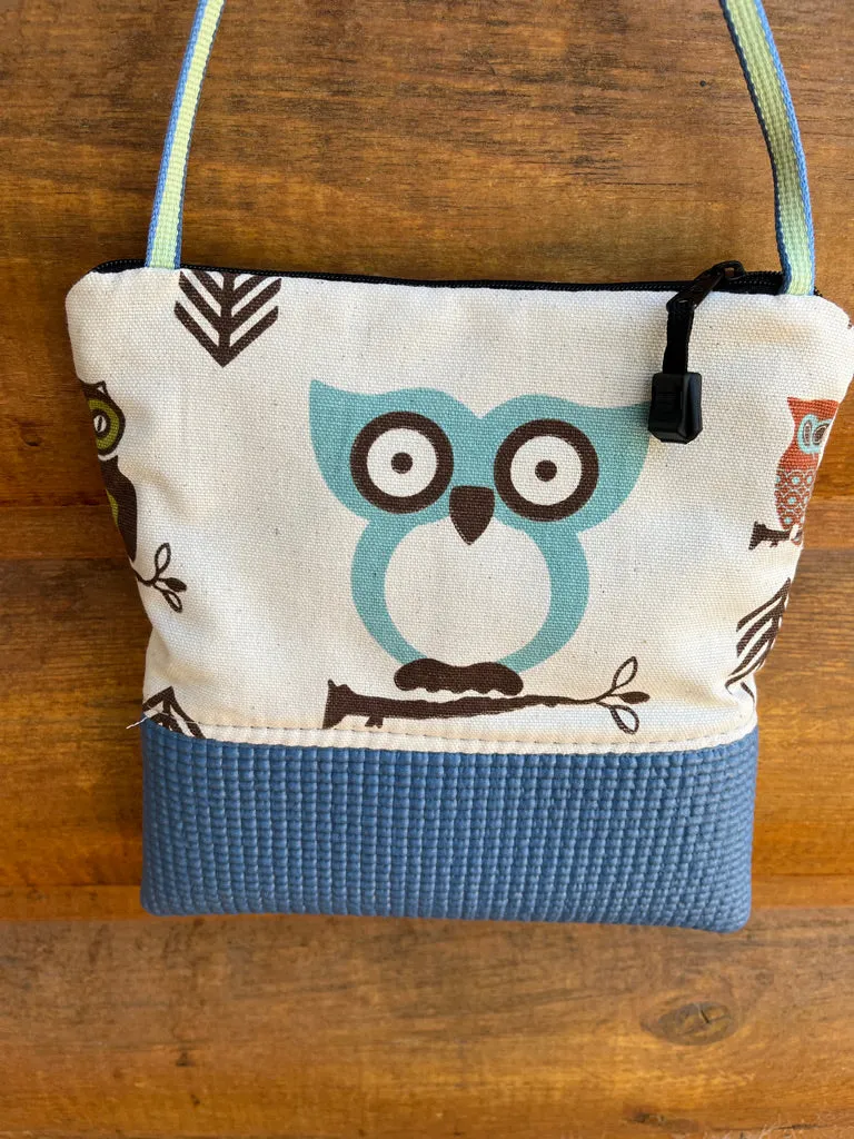 Stella Slate Blue Cross Body-Owl Print Fabric