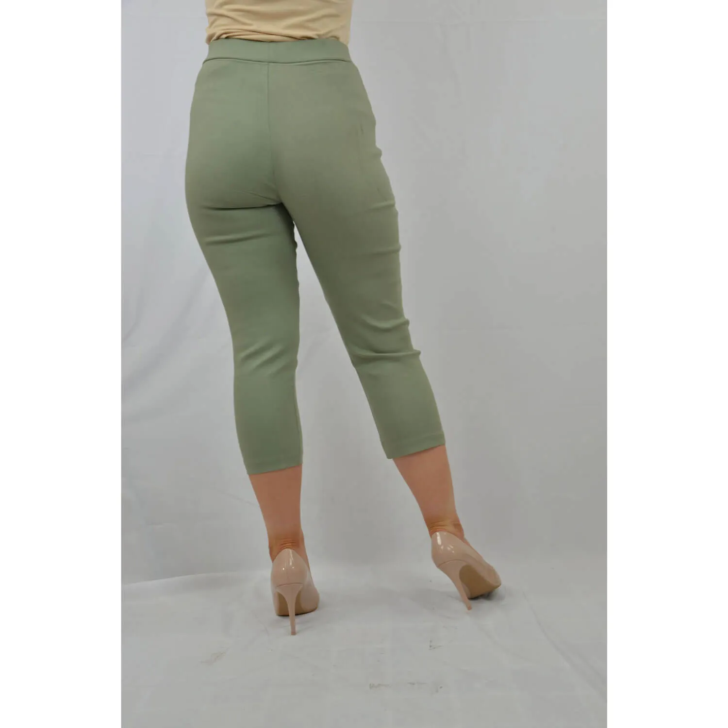 Stud Diamante Bengal Cropped Trouser - Green