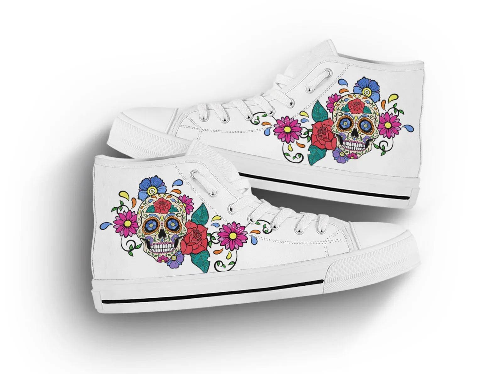 Sugar Skull Shoes Sugarskull Sneakers Cute Shoes Skull Lover Gifts Custom High Top Converse Style Sneakers For Adults Women & Men