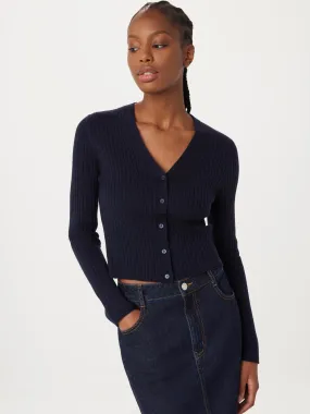 The Merino V-Neck Cardigan in Space Blue