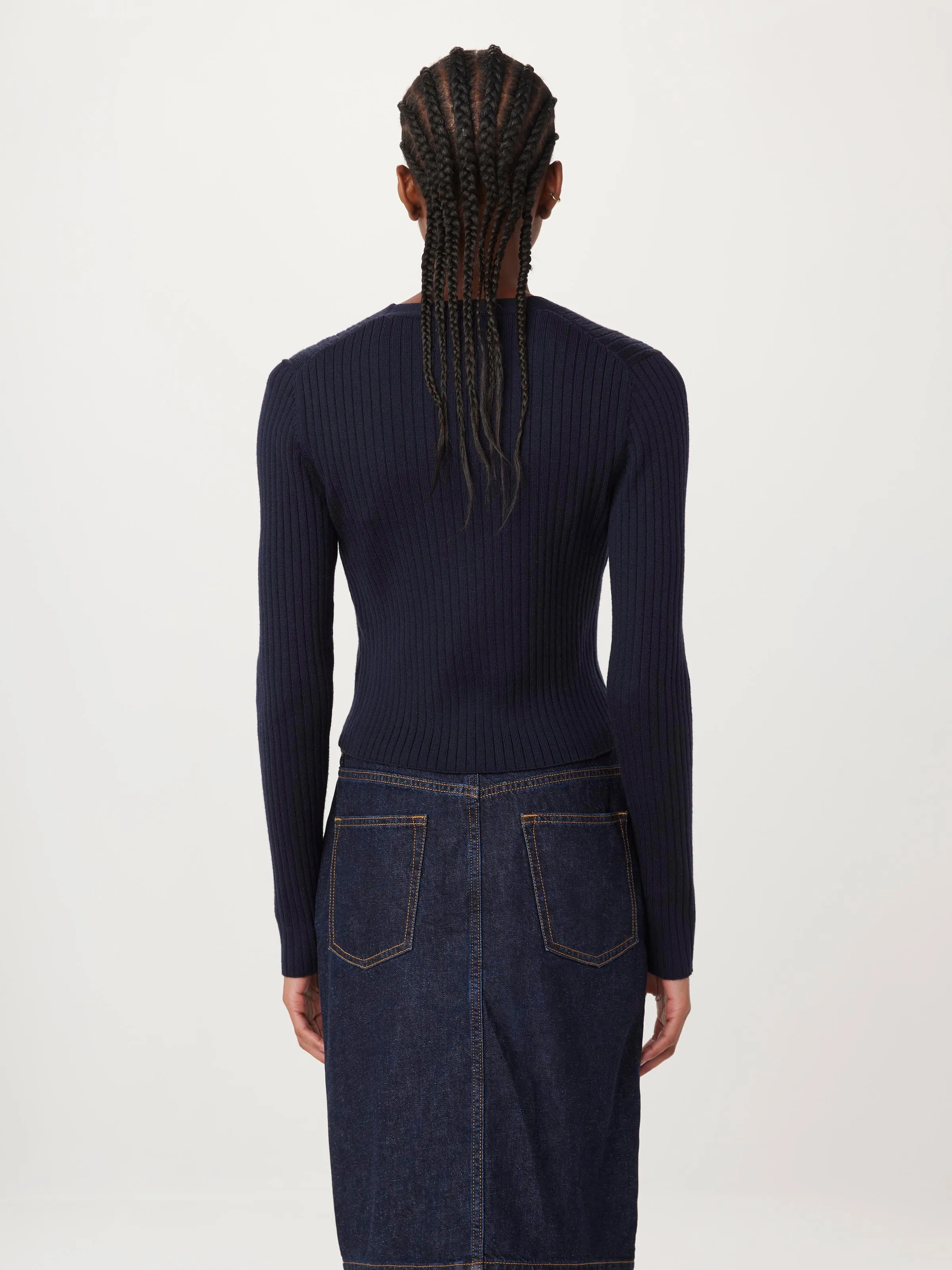 The Merino V-Neck Cardigan in Space Blue