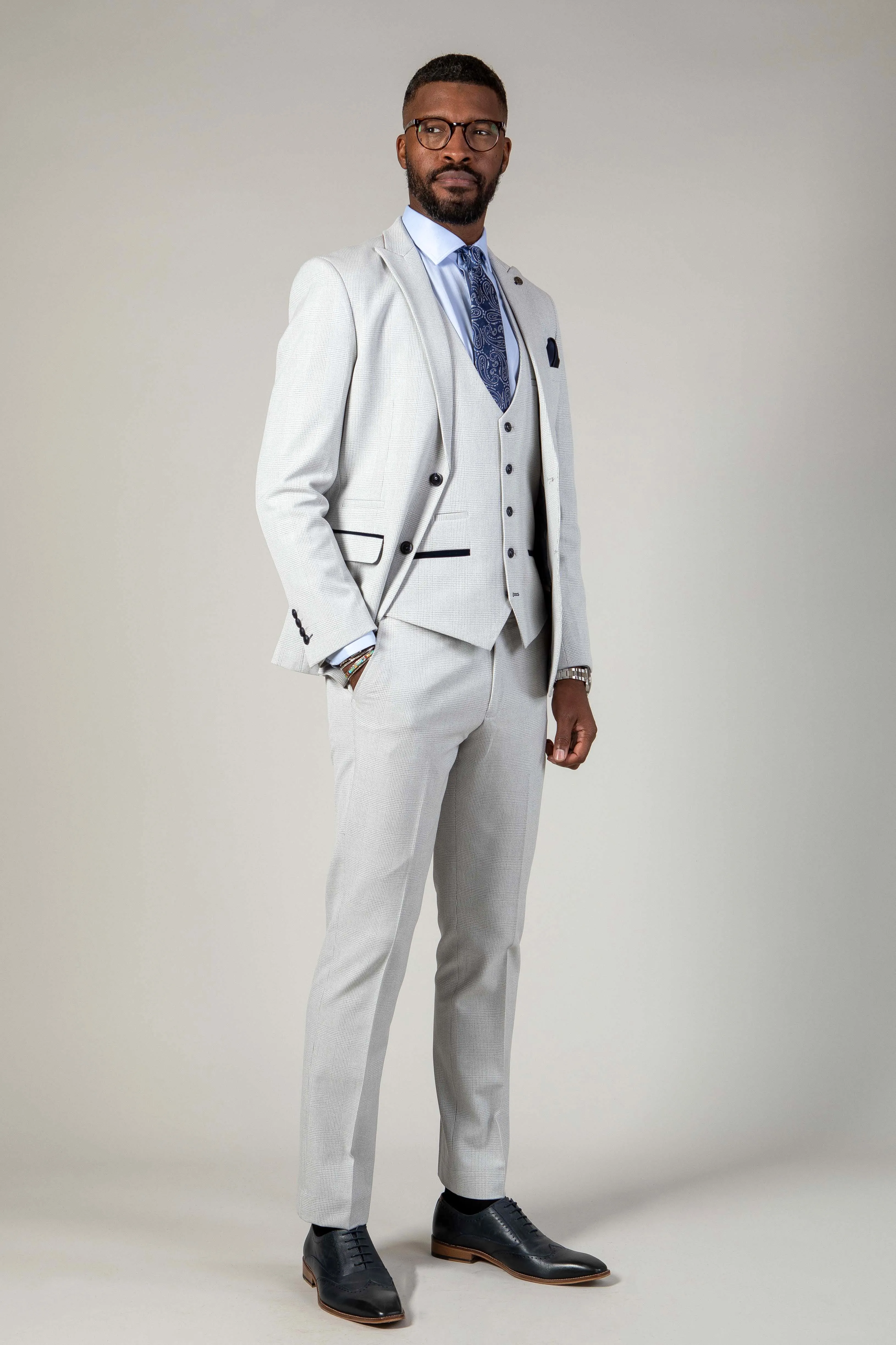 The WBA Collection - BROMLEY Stone Suit With Kelvin Navy Waistcoat